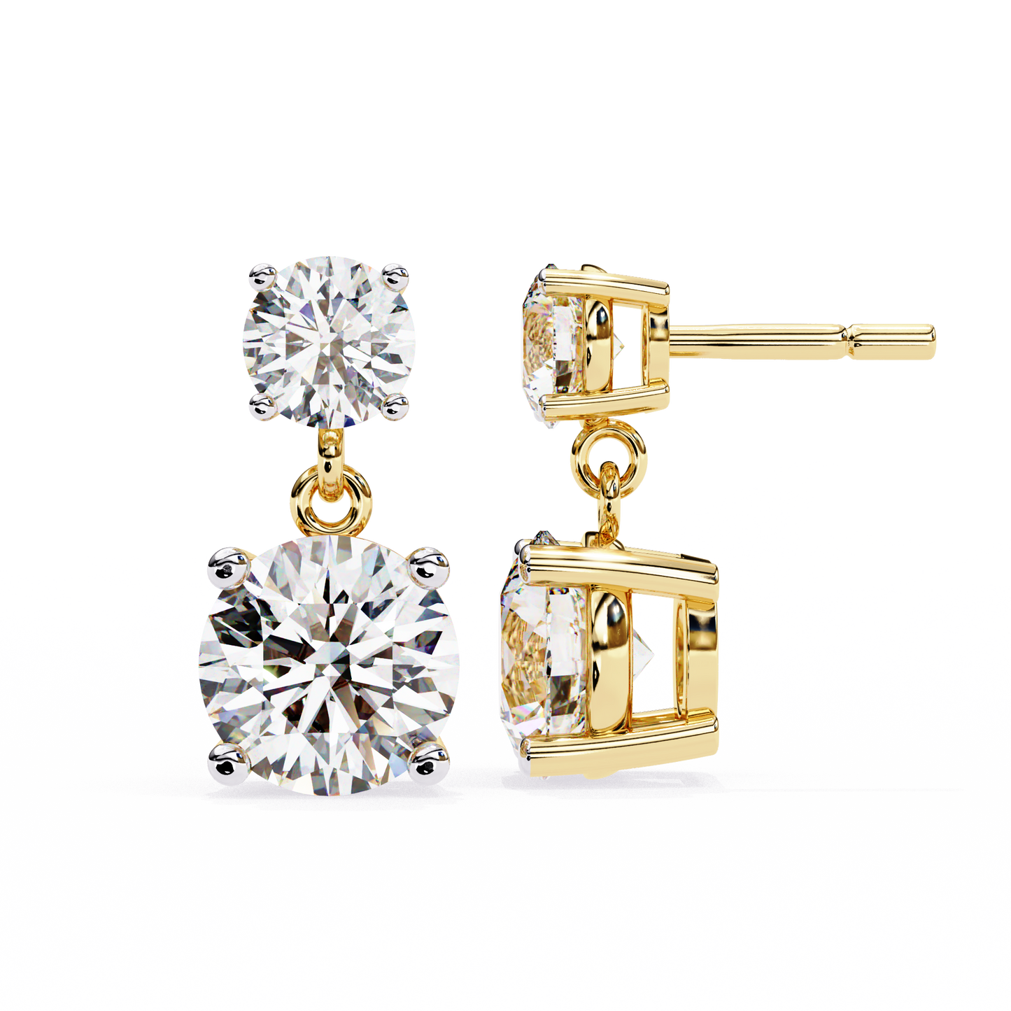 7.46 CTW Graduated Round Lab-Grown Diamond Drop Earrings in 14K Gold