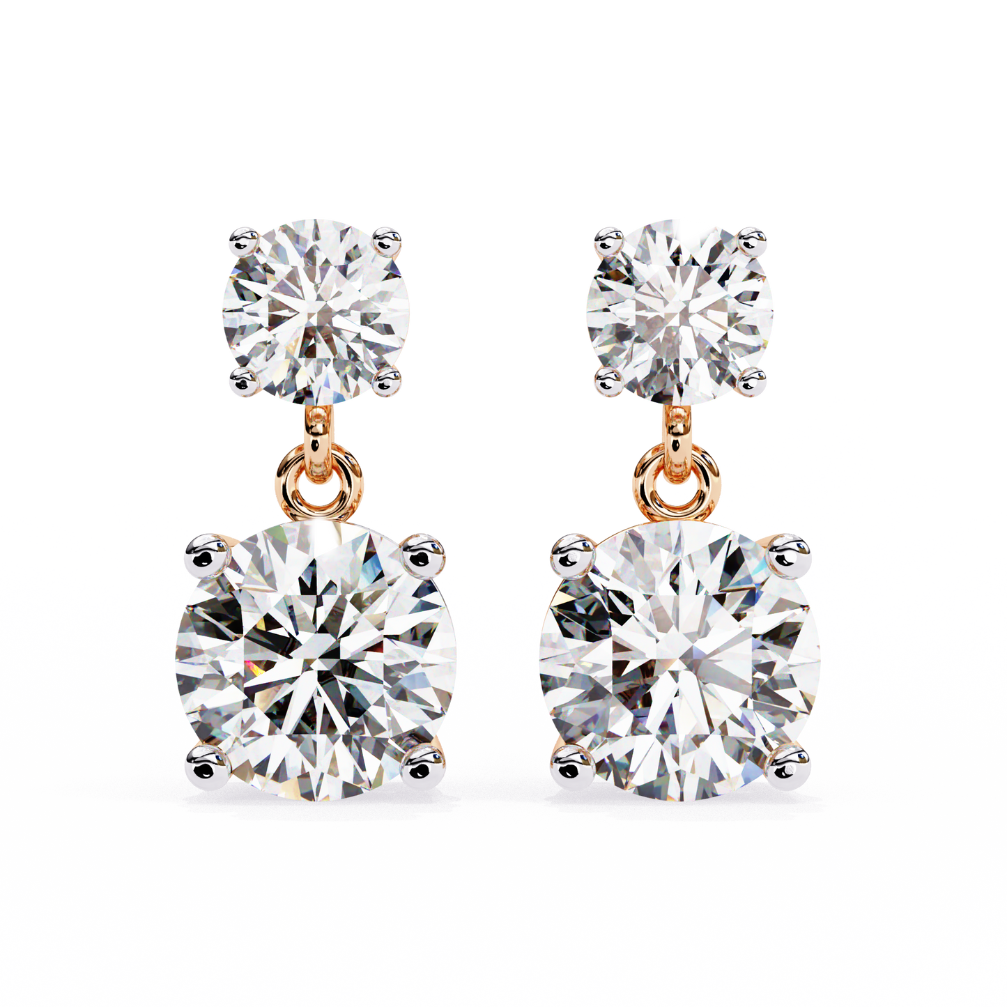7.46 CTW Graduated Round Lab-Grown Diamond Drop Earrings in 14K Gold