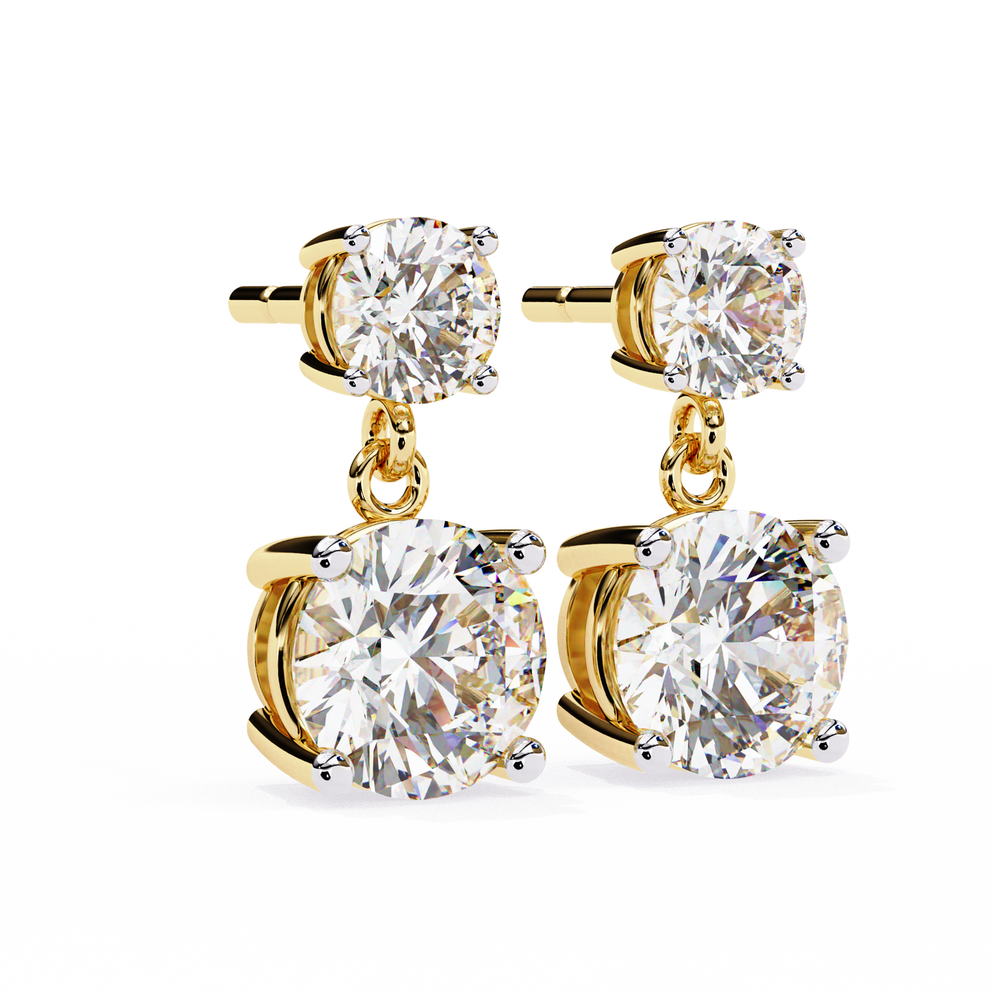 7.46 CTW Graduated Round Lab-Grown Diamond Drop Earrings in 14K Gold