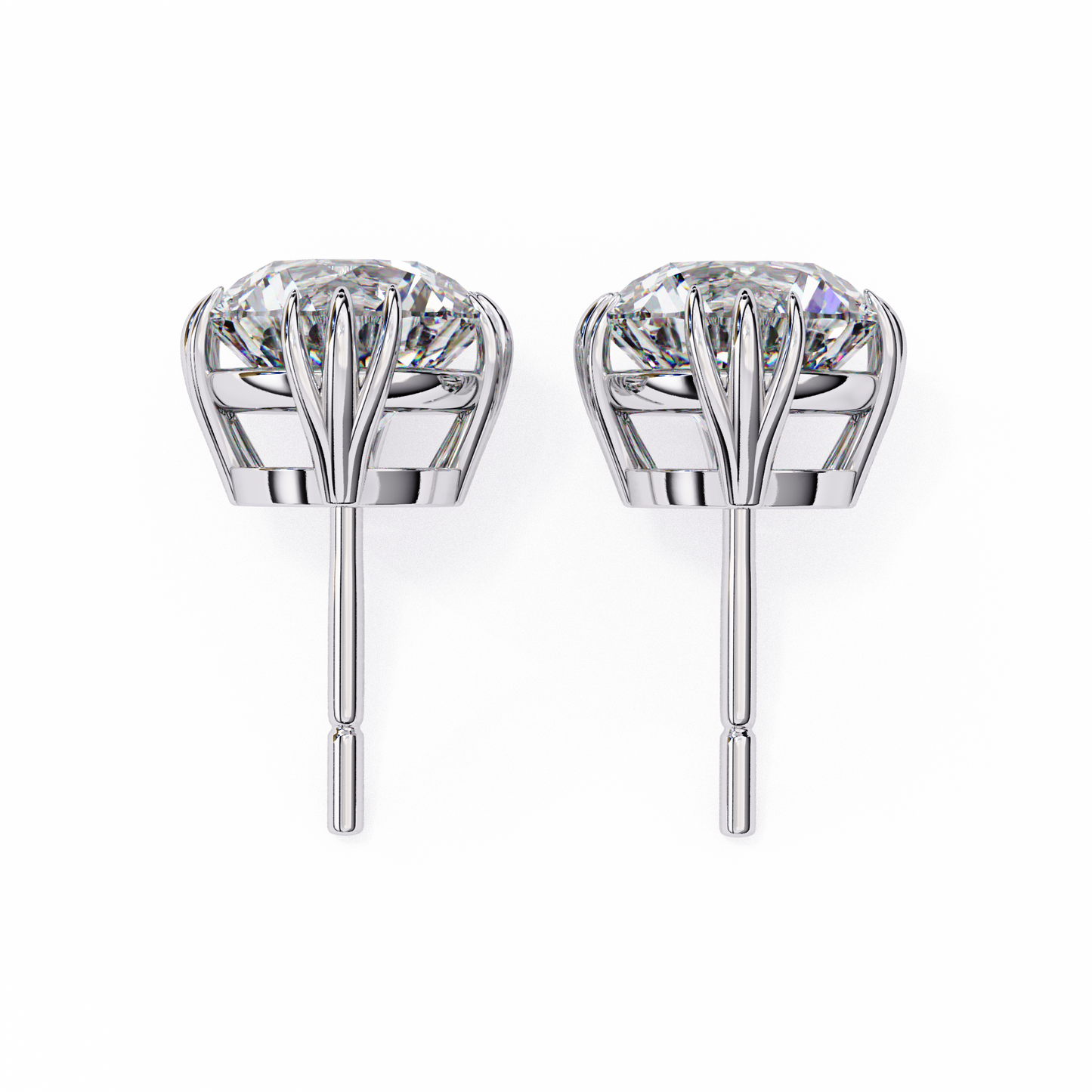 2.80 CTW Round Lab-Grown Diamond Sculpted Crown Stud Earrings in 14K Gold