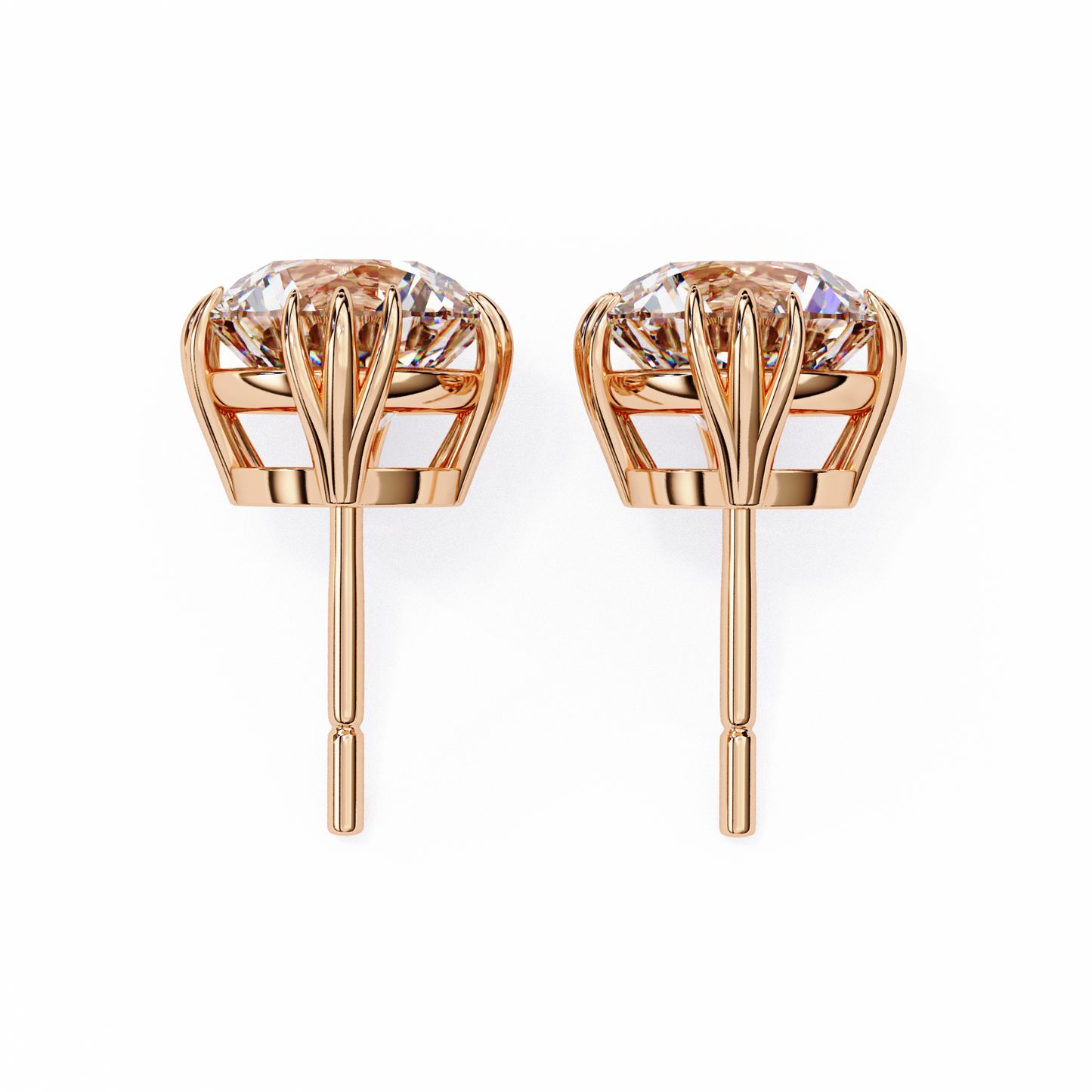 2.80 CTW Round Lab-Grown Diamond Sculpted Crown Stud Earrings in 14K Gold