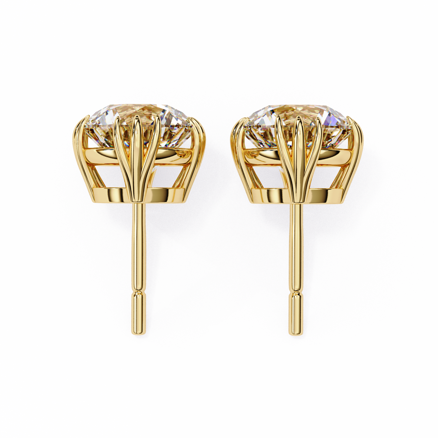 2.80 CTW Round Lab-Grown Diamond Sculpted Crown Stud Earrings in 14K Gold