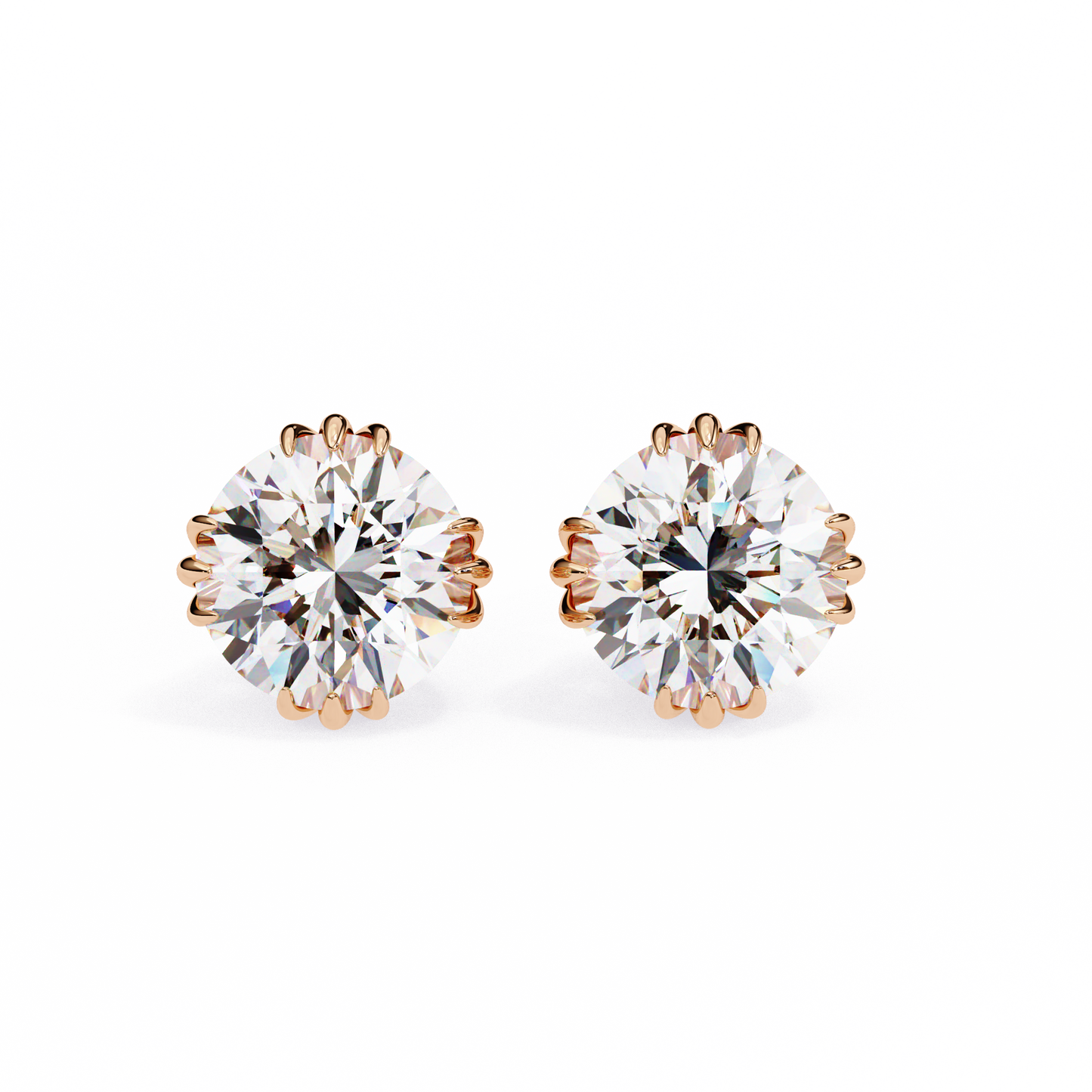 2.80 CTW Round Lab-Grown Diamond Sculpted Crown Stud Earrings in 14K Gold
