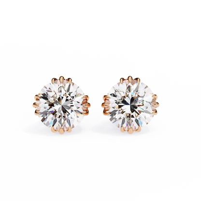 2.80 CTW Round Lab-Grown Diamond Sculpted Crown Stud Earrings in 14K Gold