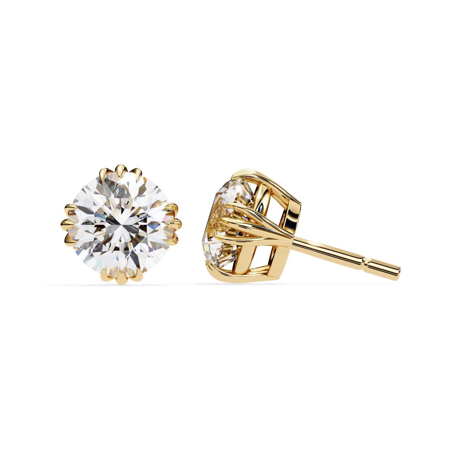 2.80 CTW Round Lab-Grown Diamond Sculpted Crown Stud Earrings in 14K Gold