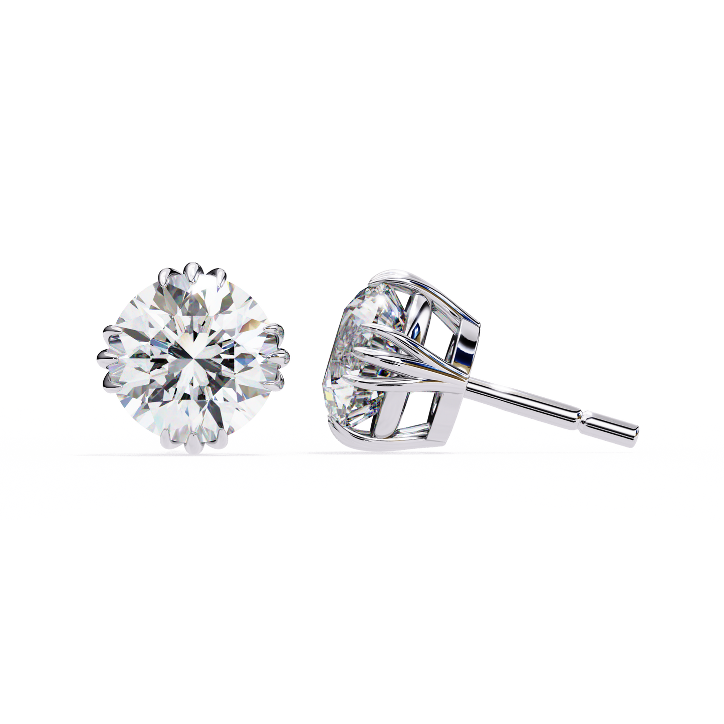 2.80 CTW Round Lab-Grown Diamond Sculpted Crown Stud Earrings in 14K Gold