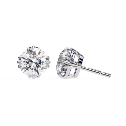 2.80 CTW Round Lab-Grown Diamond Sculpted Crown Stud Earrings in 14K Gold