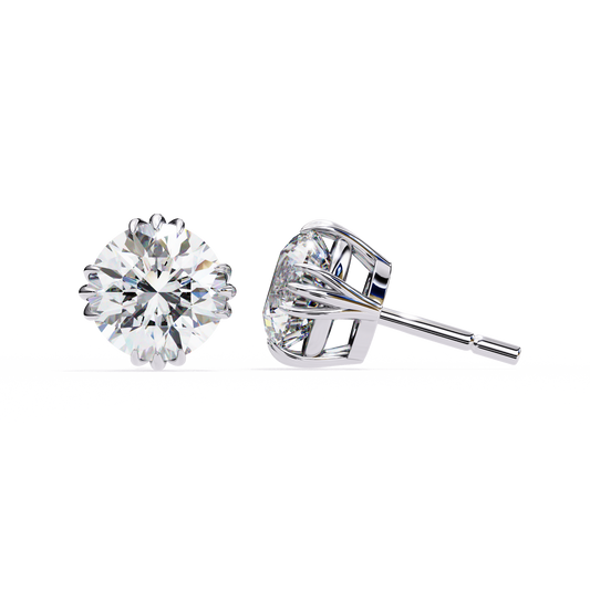 2.80 CTW round lab-grown diamond stud earrings set in polished 14K gold with a sophisticated sculpted crown setting.