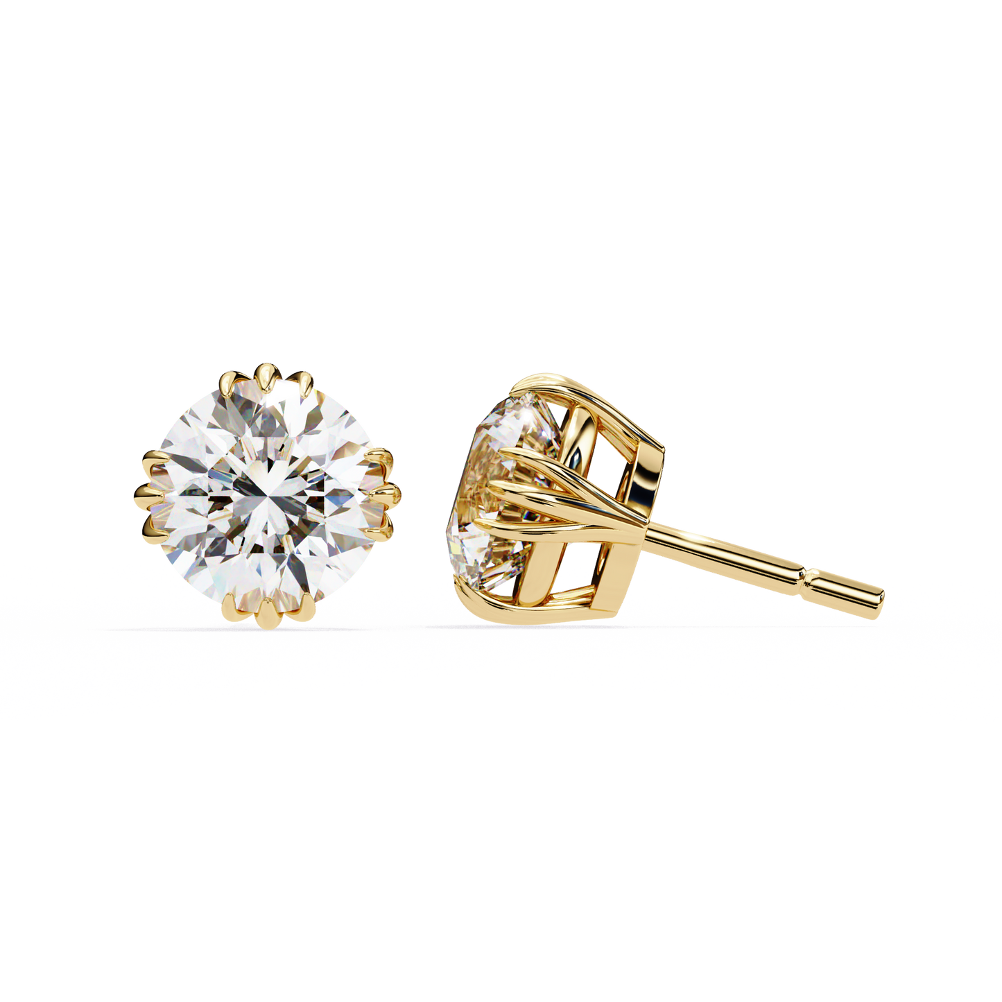 2.80 CTW Round Lab-Grown Diamond Sculpted Crown Stud Earrings in 14K Gold