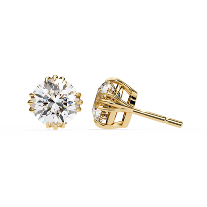 2.80 CTW Round Lab-Grown Diamond Sculpted Crown Stud Earrings in 14K Gold