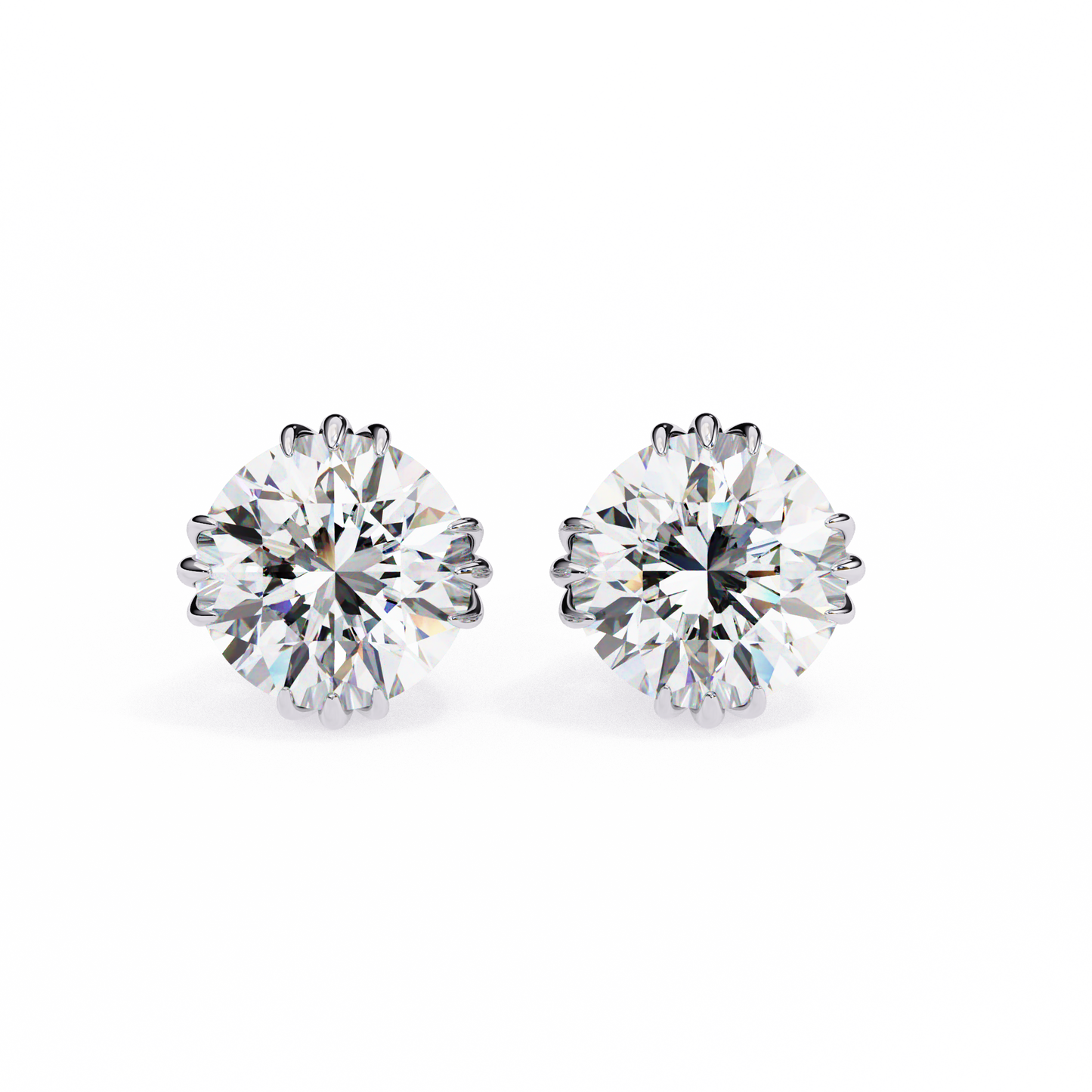 2.80 CTW Round Lab-Grown Diamond Sculpted Crown Stud Earrings in 14K Gold