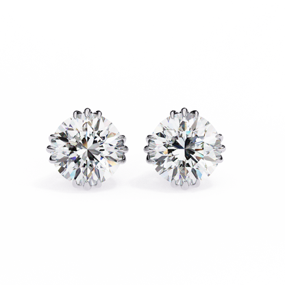 2.80 CTW Round Lab-Grown Diamond Sculpted Crown Stud Earrings in 14K Gold