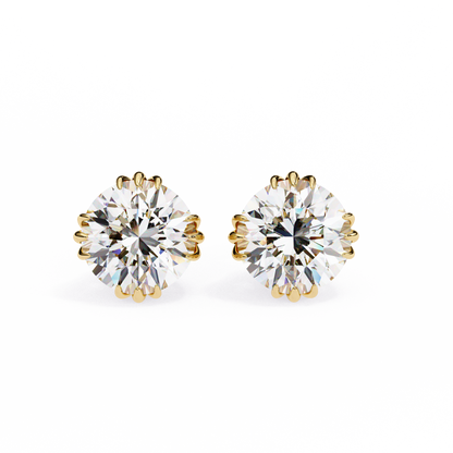 2.80 CTW Round Lab-Grown Diamond Sculpted Crown Stud Earrings in 14K Gold