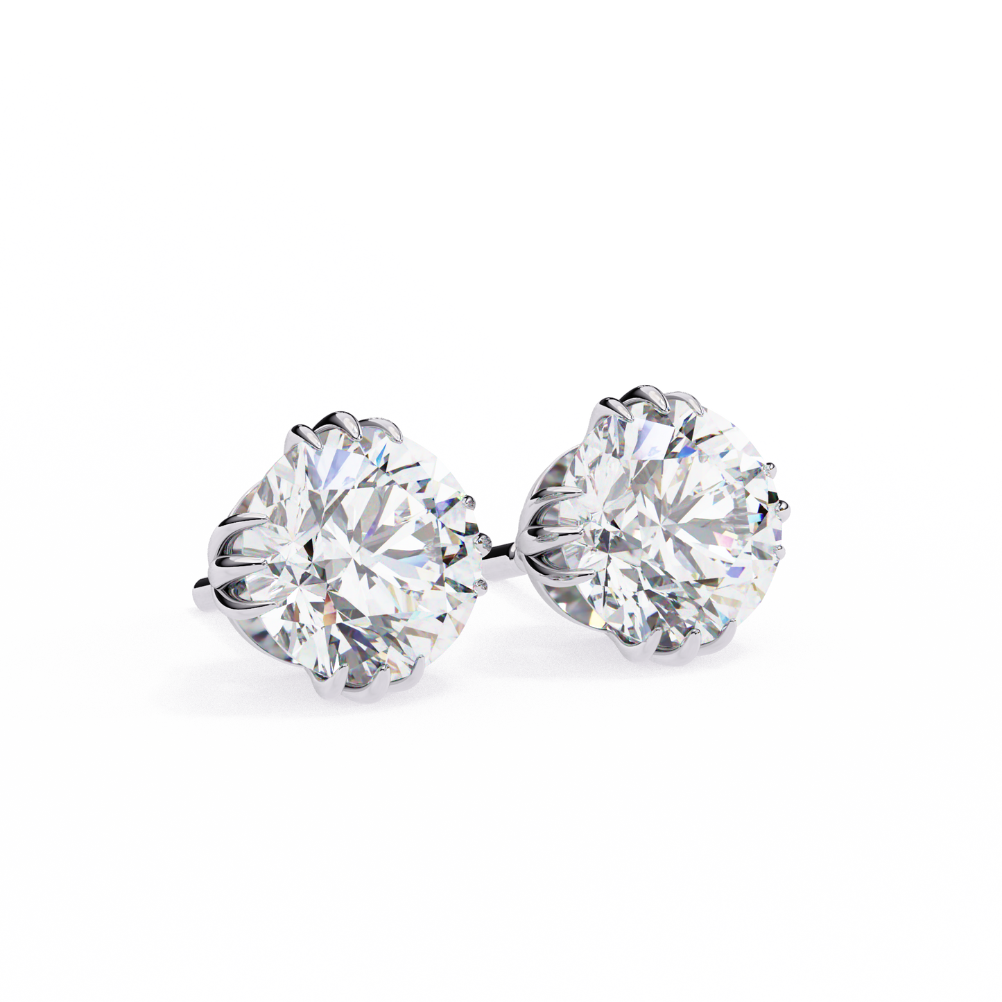 2.80 CTW Round Lab-Grown Diamond Sculpted Crown Stud Earrings in 14K Gold