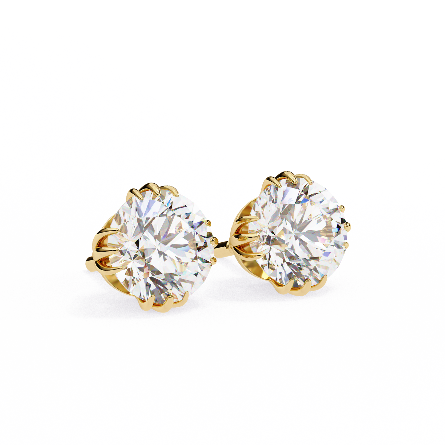 2.80 CTW Round Lab-Grown Diamond Sculpted Crown Stud Earrings in 14K Gold