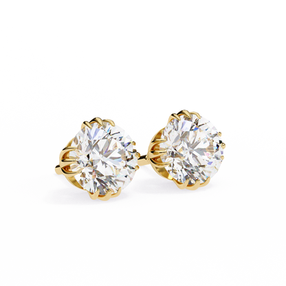2.80 CTW Round Lab-Grown Diamond Sculpted Crown Stud Earrings in 14K Gold