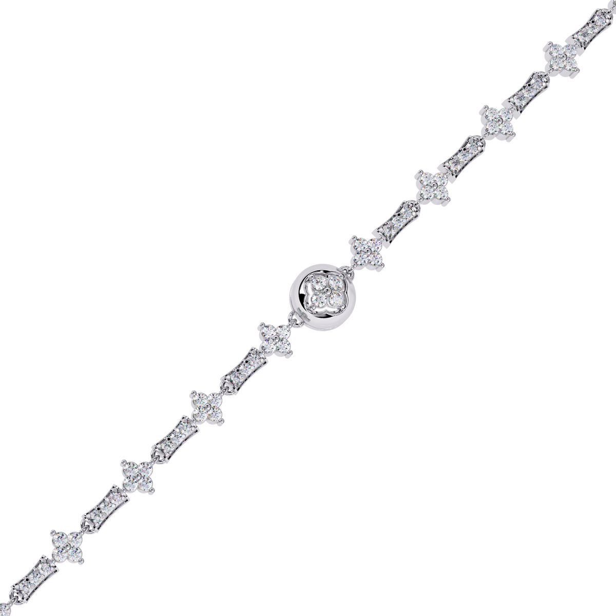 14K White Gold pavé diamond and floral cluster detail