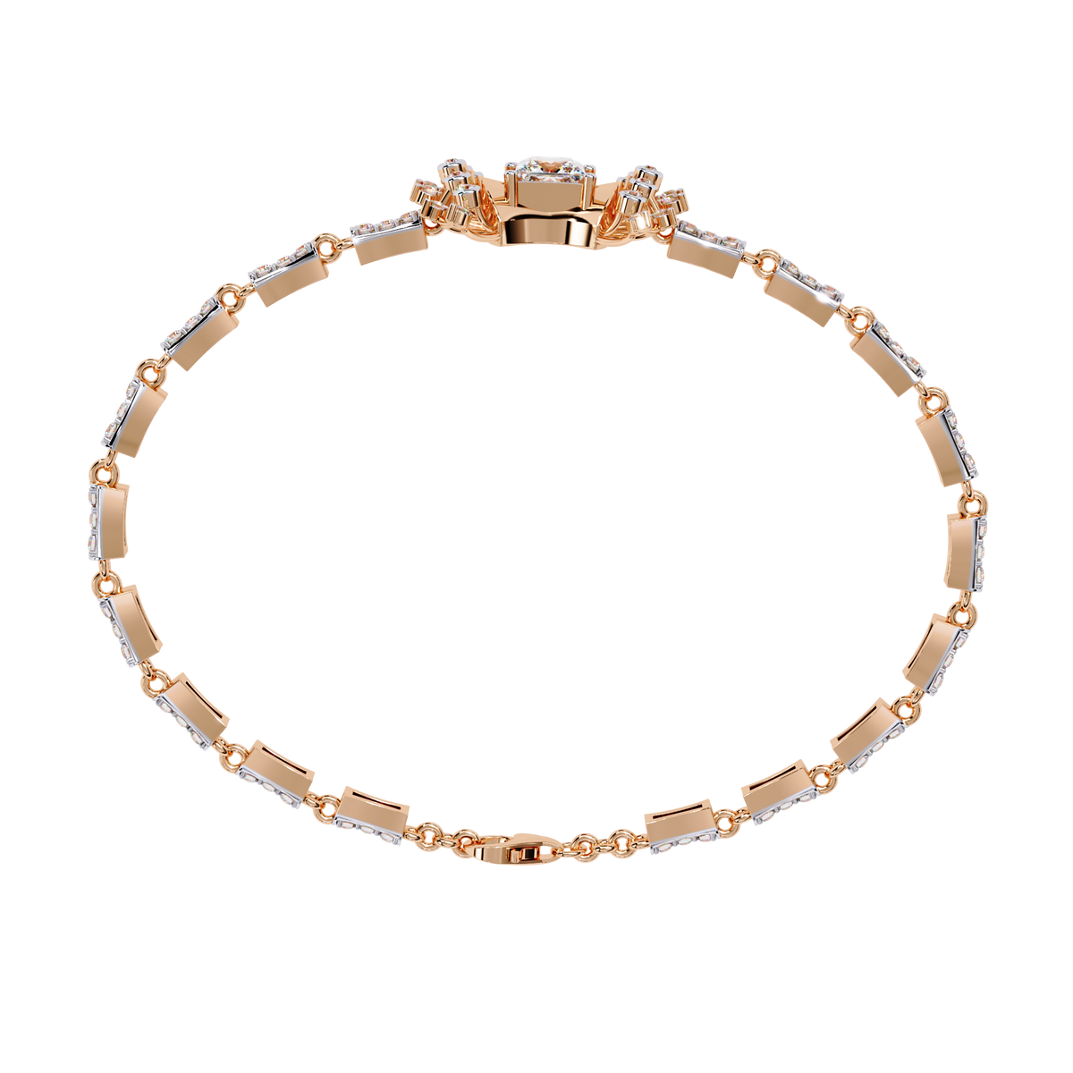 1.7 CTW Princess and Round Pavé Diamond Bracelet in Rose Gold, View 12