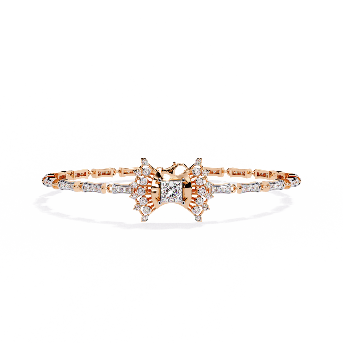 1.7 CTW Princess and Round Pavé Diamond Bracelet in Rose Gold, View 6