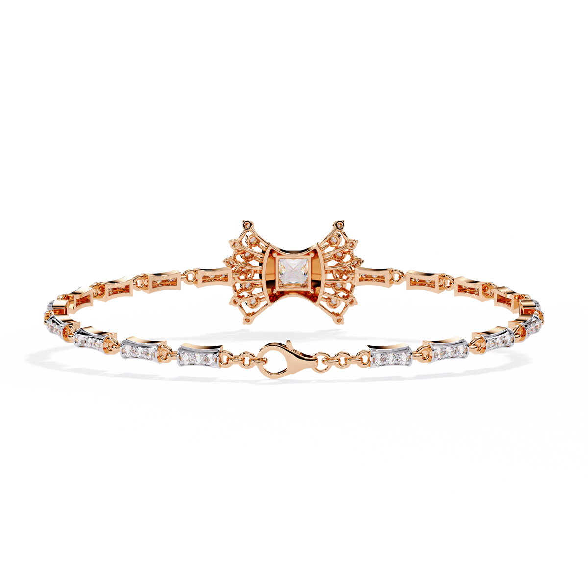 1.7 CTW Princess and Round Pavé Diamond Bracelet in Rose Gold, View 8