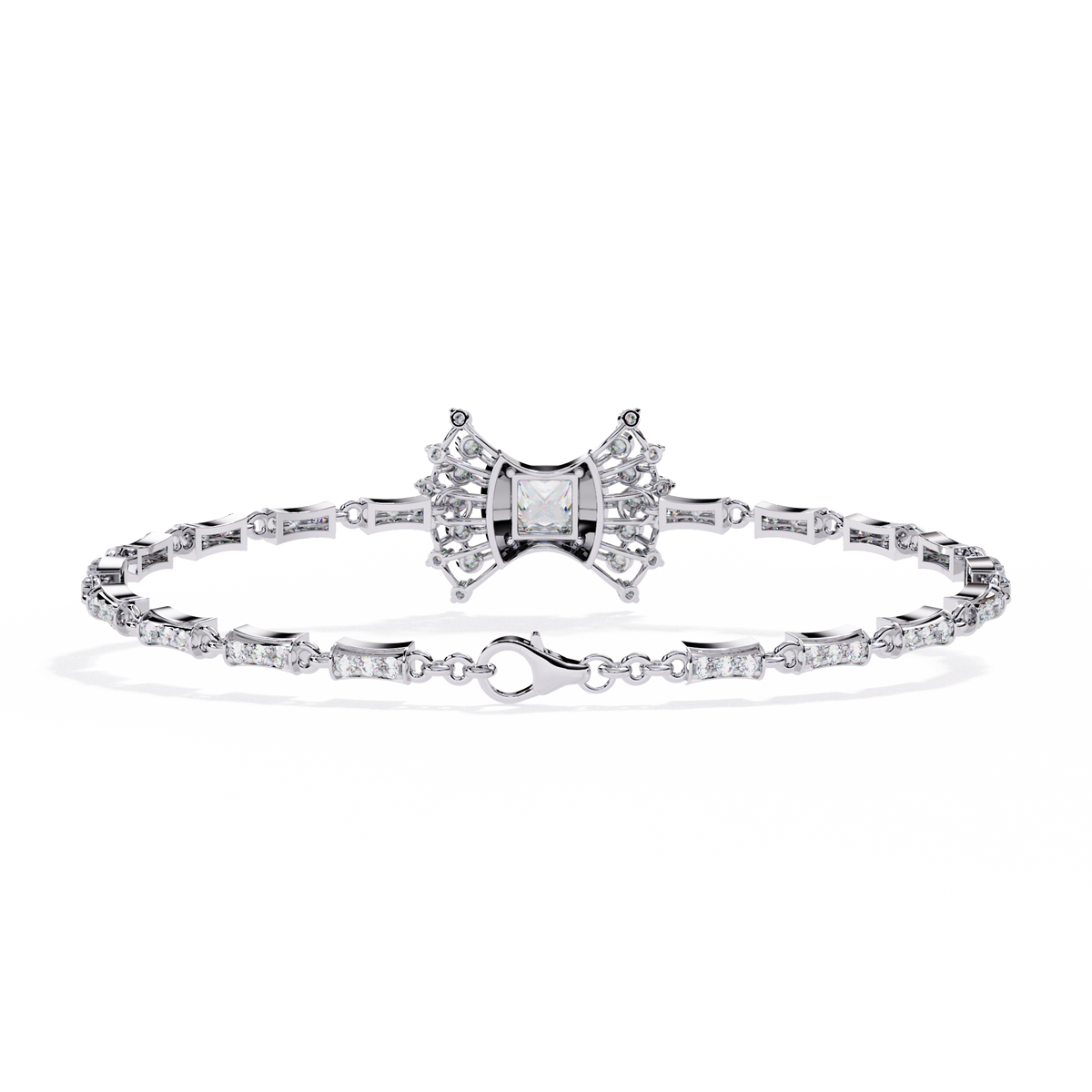 1.7 CTW Princess and Round Pavé Diamond Bracelet in White Gold, View 10