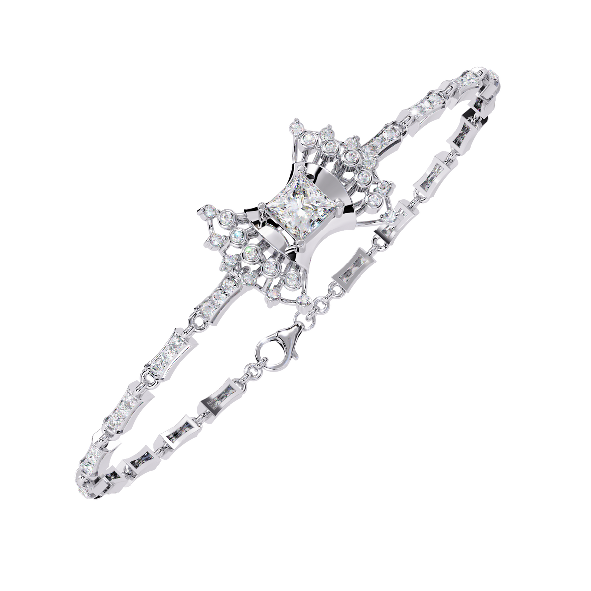 1.7 CTW Princess and Round Pavé Diamond Bracelet in White Gold, View 3
