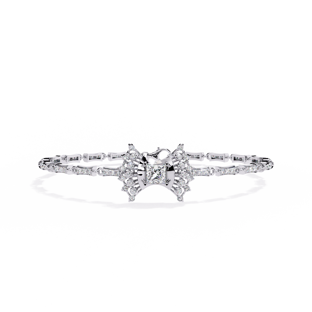 1.7 CTW Princess and Round Pavé Diamond Bracelet in White Gold, View 7