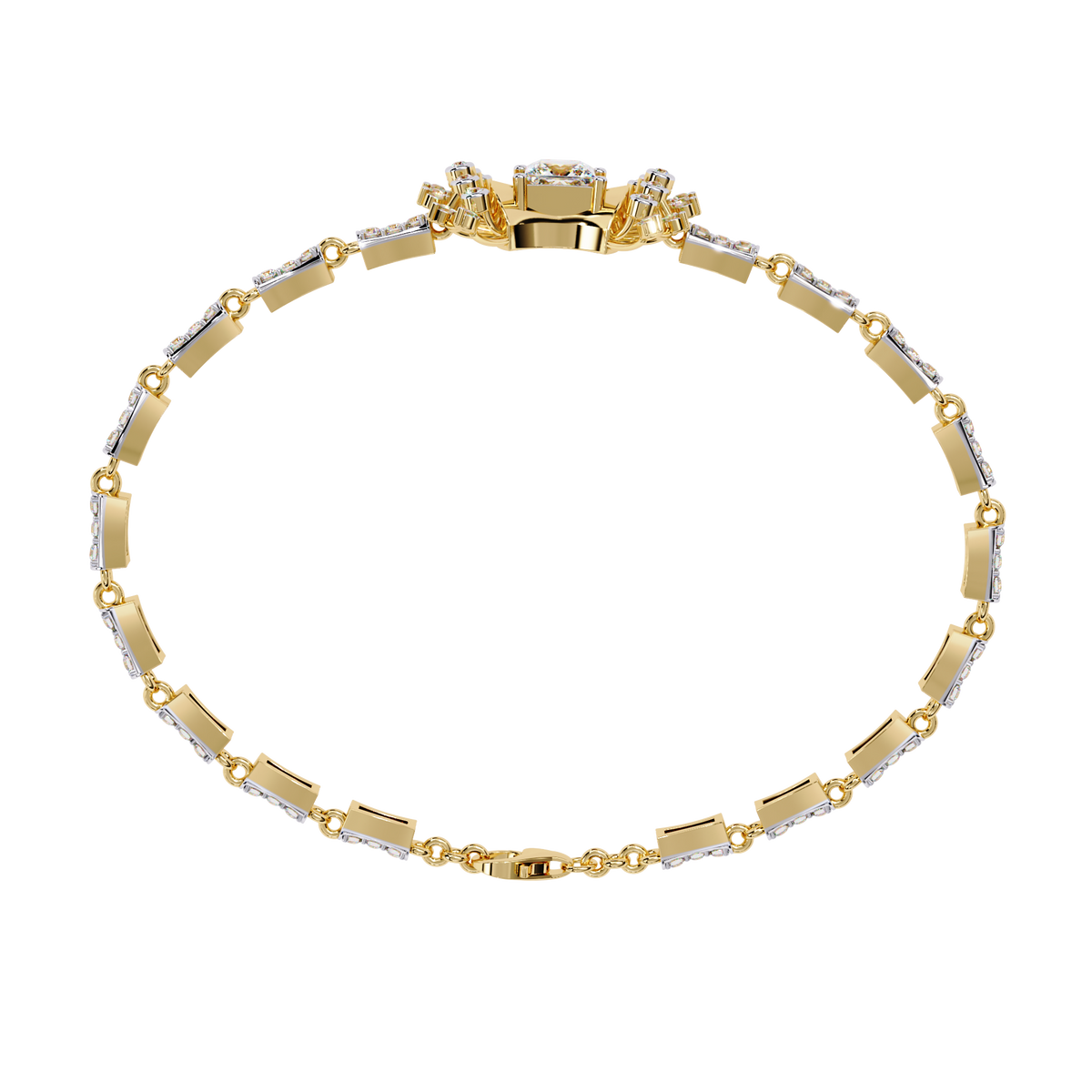 1.7 CTW Princess and Round Pavé Diamond Bracelet in Yellow Gold, View 13