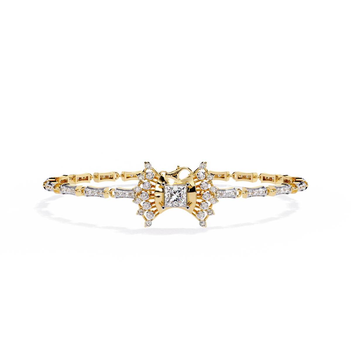 1.7 CTW Princess and Round Pavé Diamond Bracelet in Yellow Gold, View 5