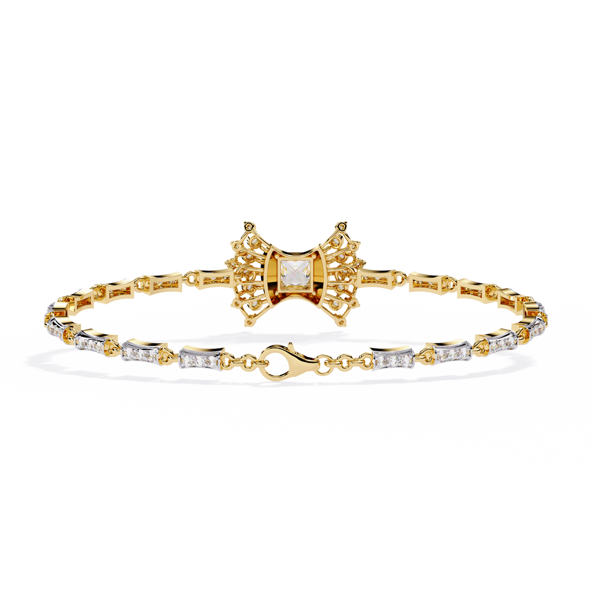 1.7 CTW Princess and Round Pavé Diamond Bracelet in Yellow Gold, View 9