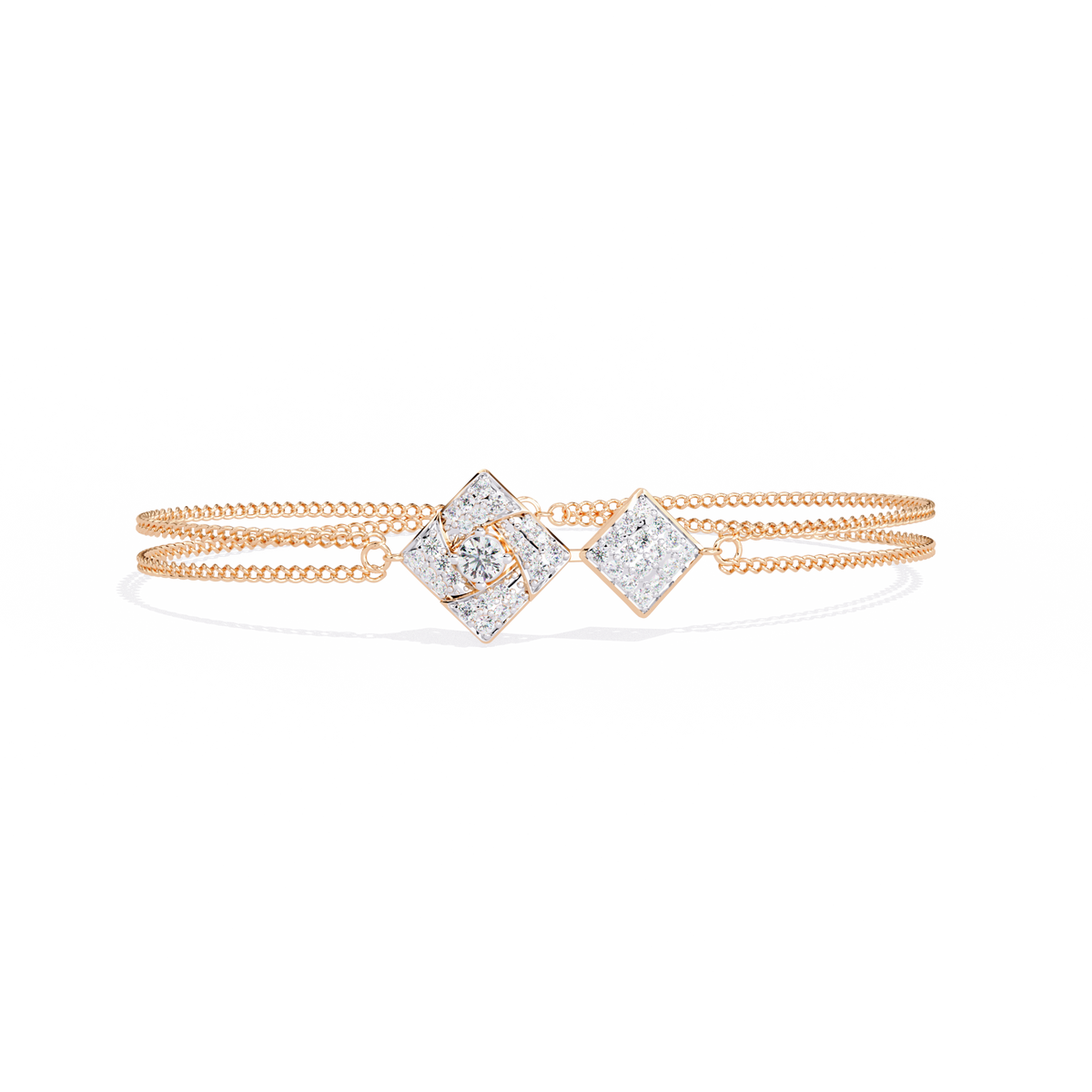 Double-square diamond bracelet in Rose Gold, view 1
