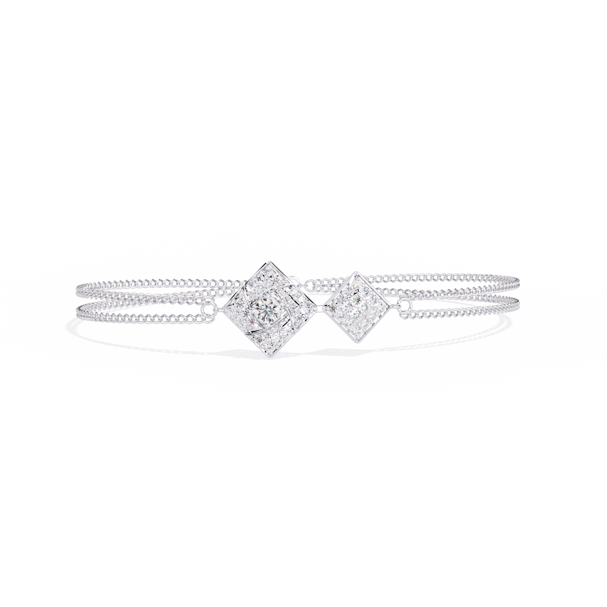 Double-square diamond bracelet in White Gold, view 2