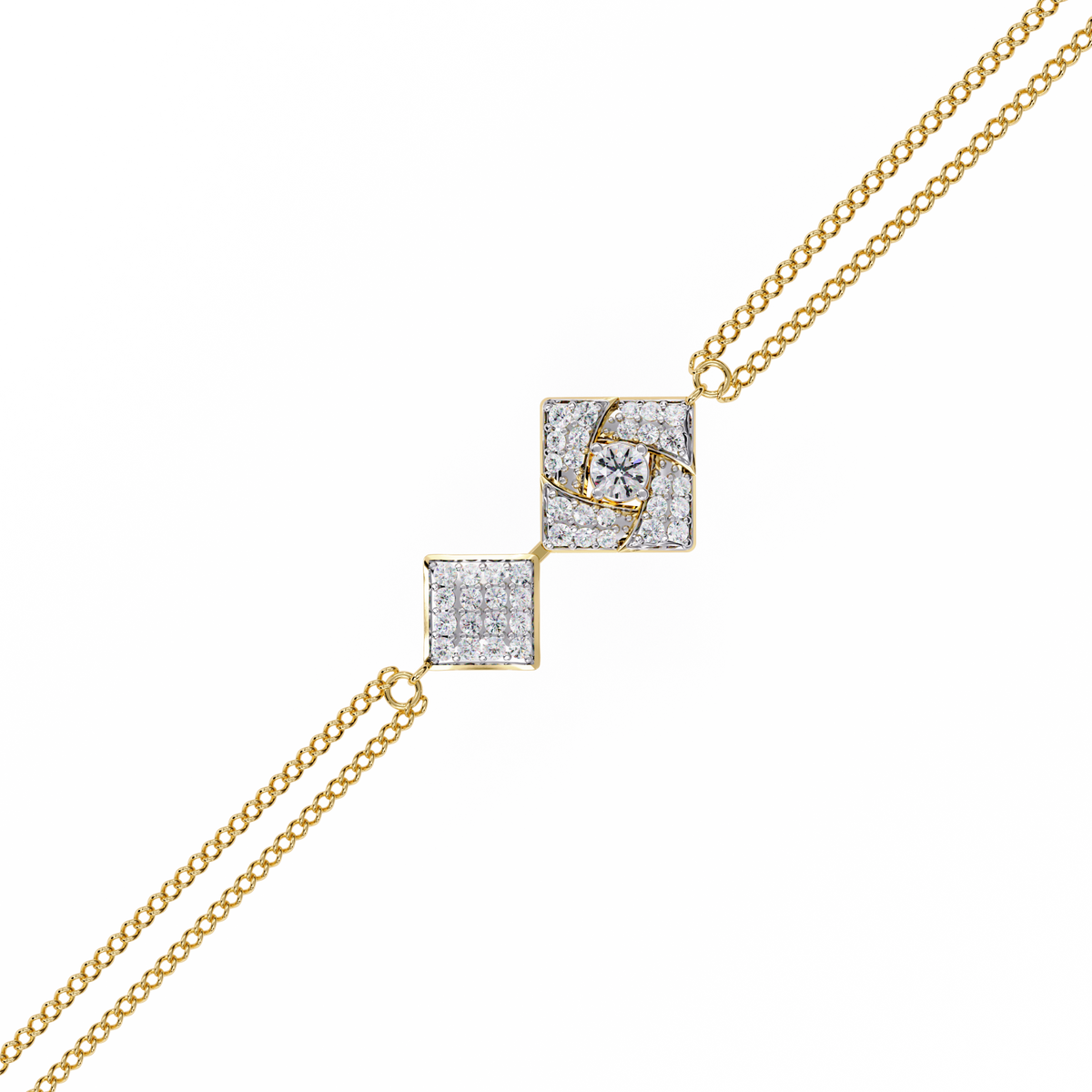 Double-square diamond bracelet in Yellow Gold, view 10