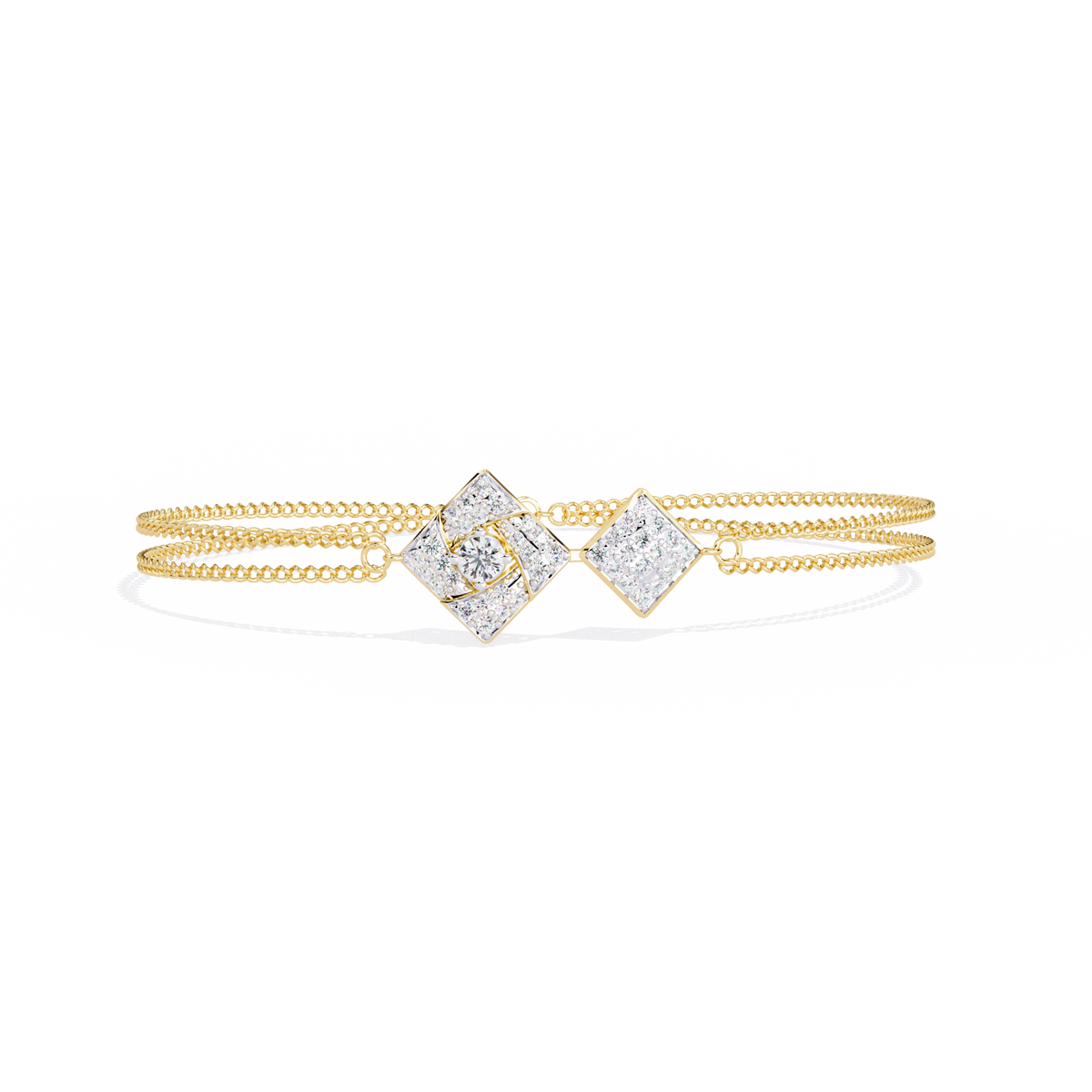 Double-square diamond bracelet in Yellow Gold, view 3
