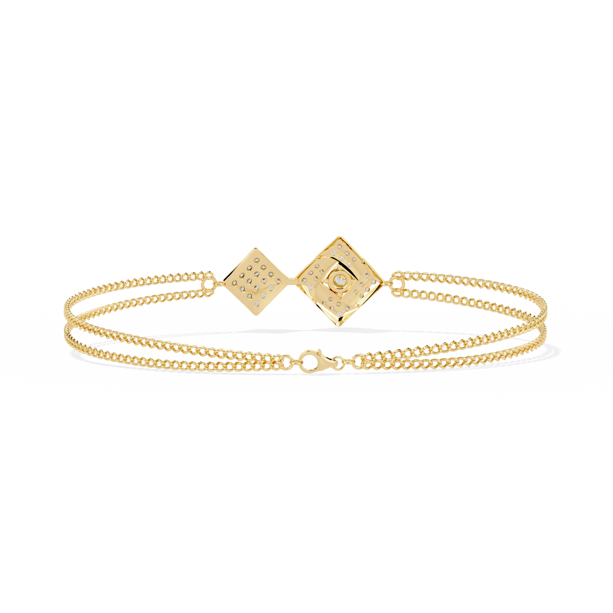Double-square diamond bracelet in Yellow Gold, view 4