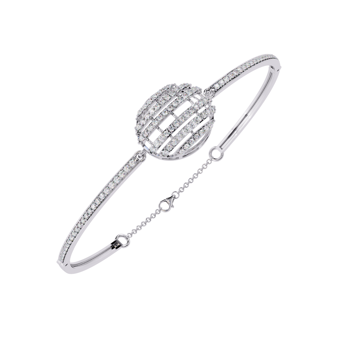 0.7 CTW Diamond Oval Multi-Row Bangle in White Gold, view 12