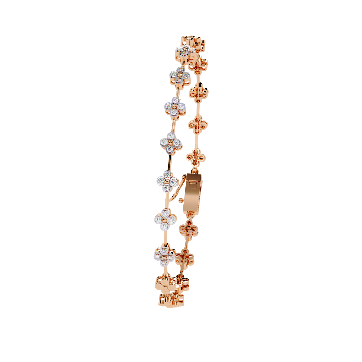 Four-petal floral-link diamond bracelet in Rose Gold – view 11