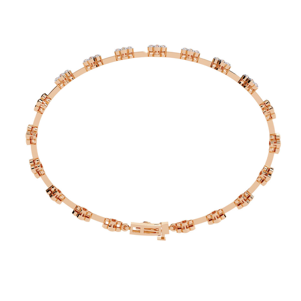 Four-petal floral-link diamond bracelet in Rose Gold – view 13