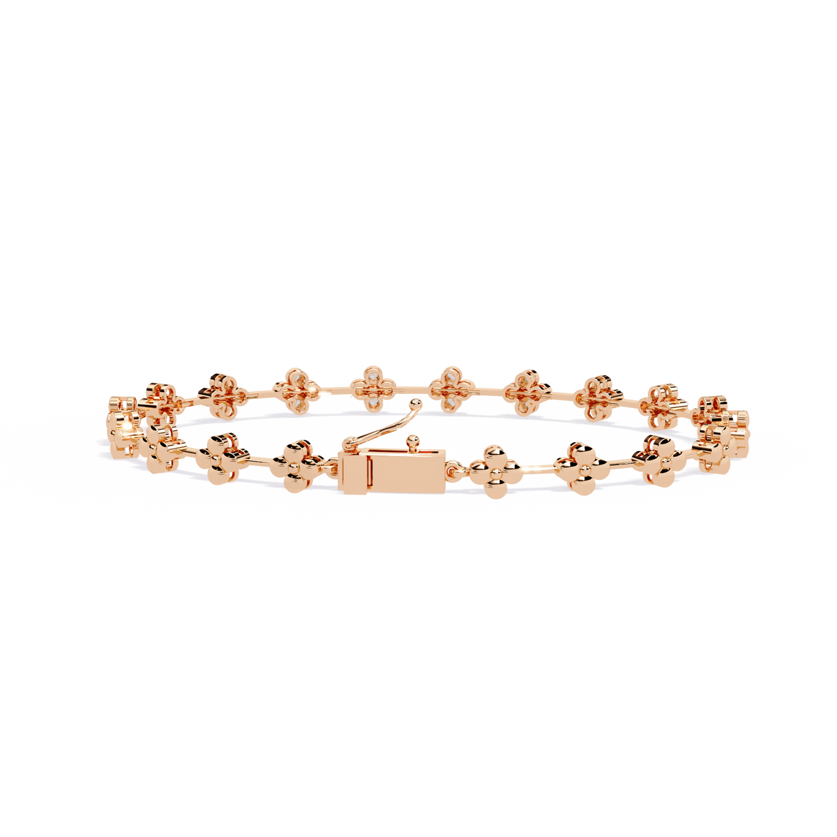 Four-petal floral-link diamond bracelet in Rose Gold – view 6
