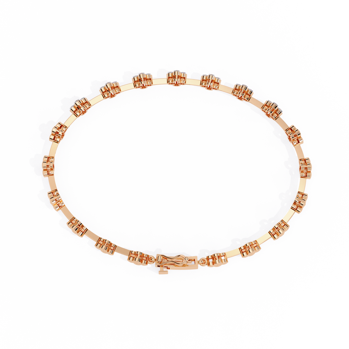 Four-petal floral-link diamond bracelet in Rose Gold – view 7