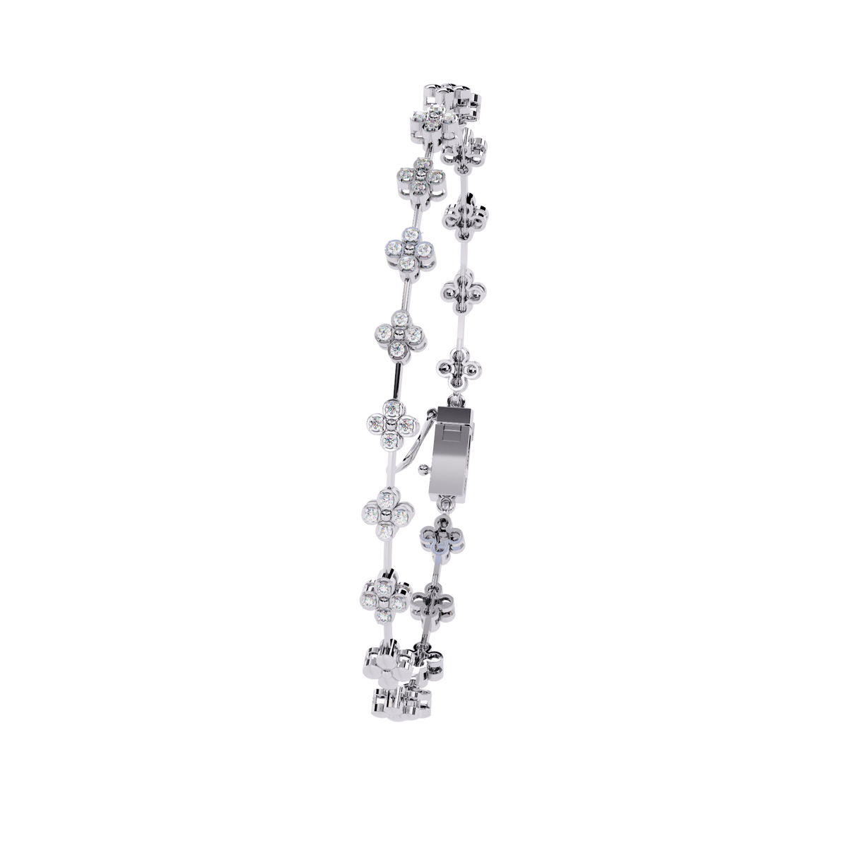 Four-petal floral-link diamond bracelet in White Gold – view 12