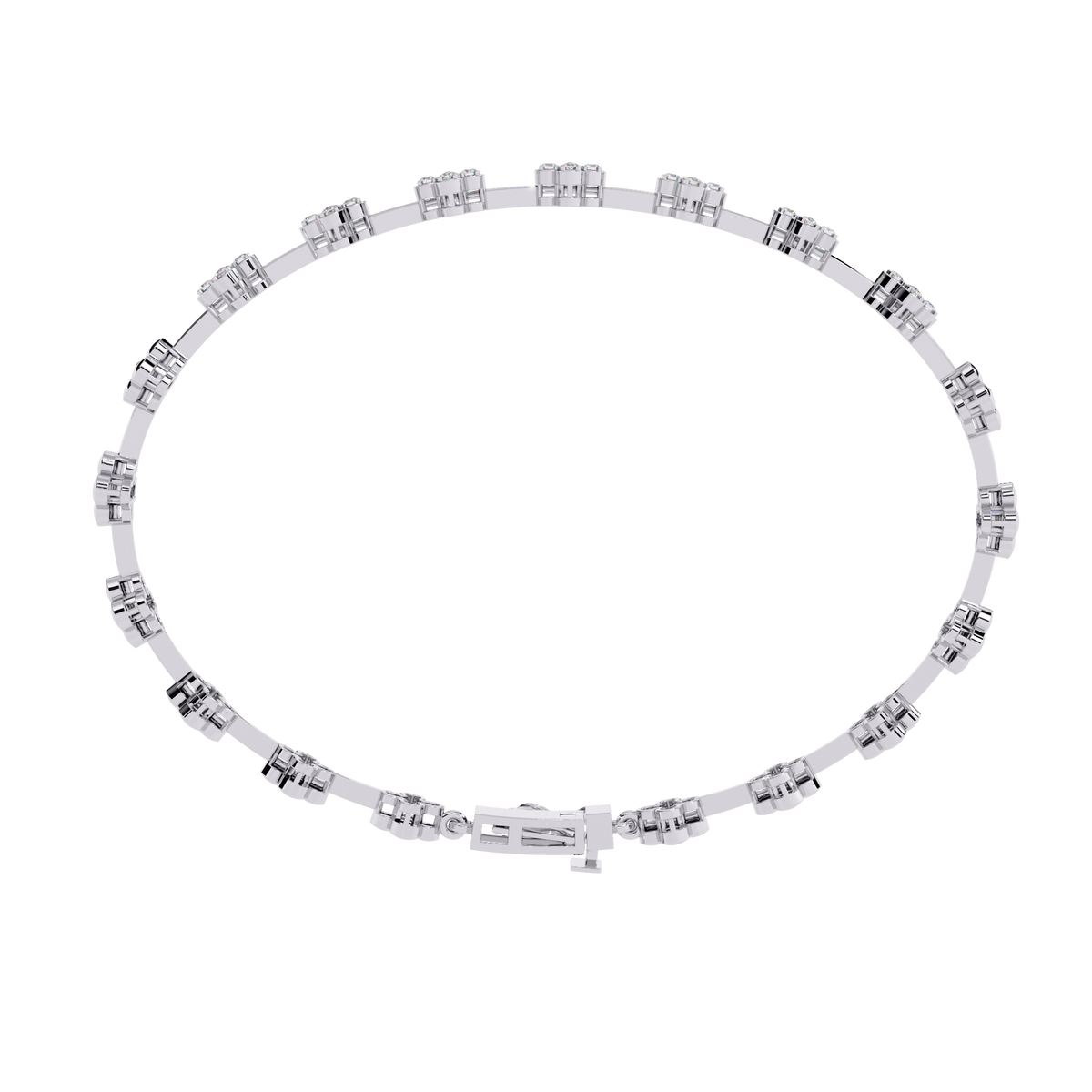 Four-petal floral-link diamond bracelet in White Gold – view 15