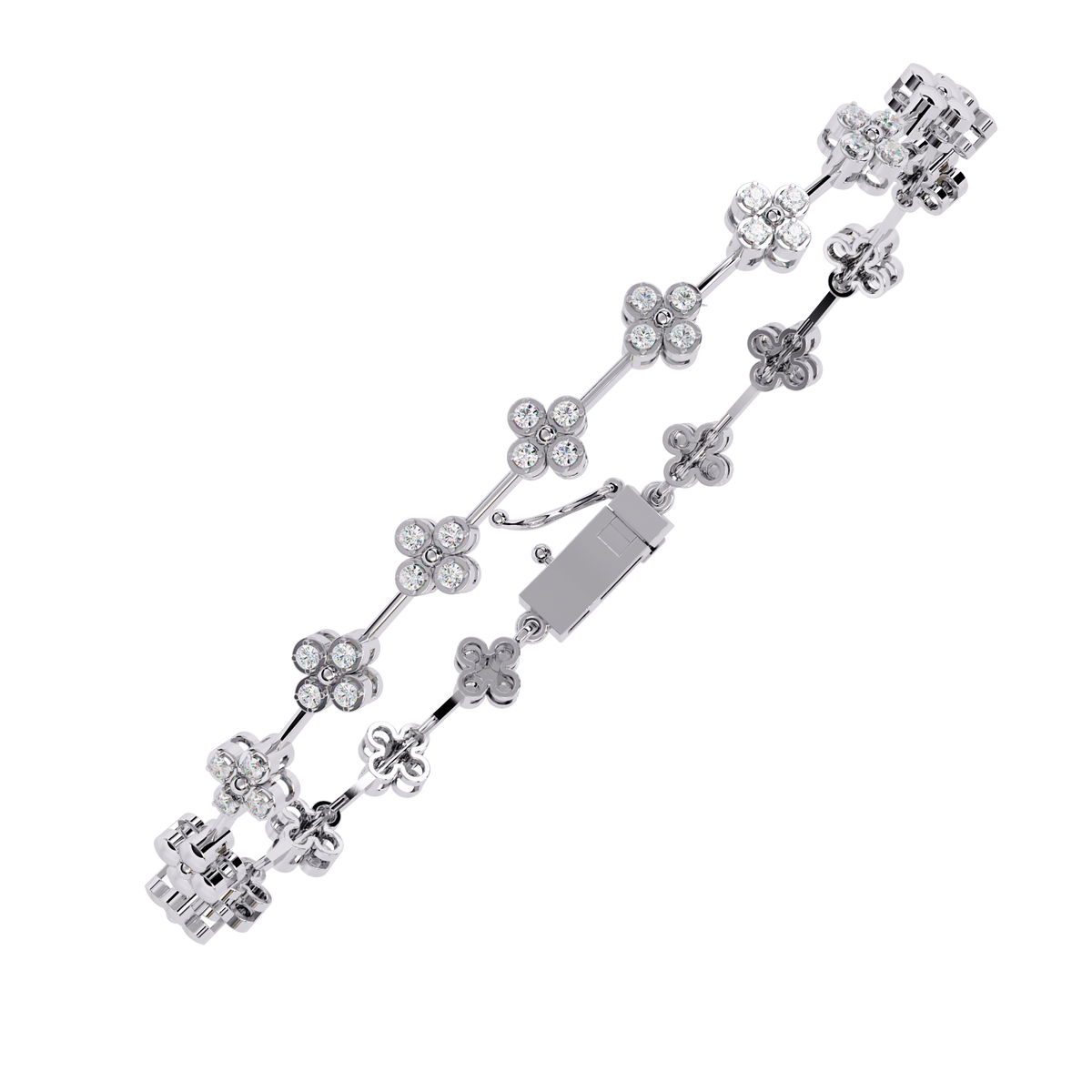 Four-petal floral-link diamond bracelet in White Gold – view 18