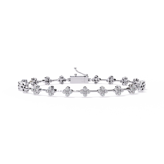 Four-petal floral-link diamond bracelet in White Gold – view 3