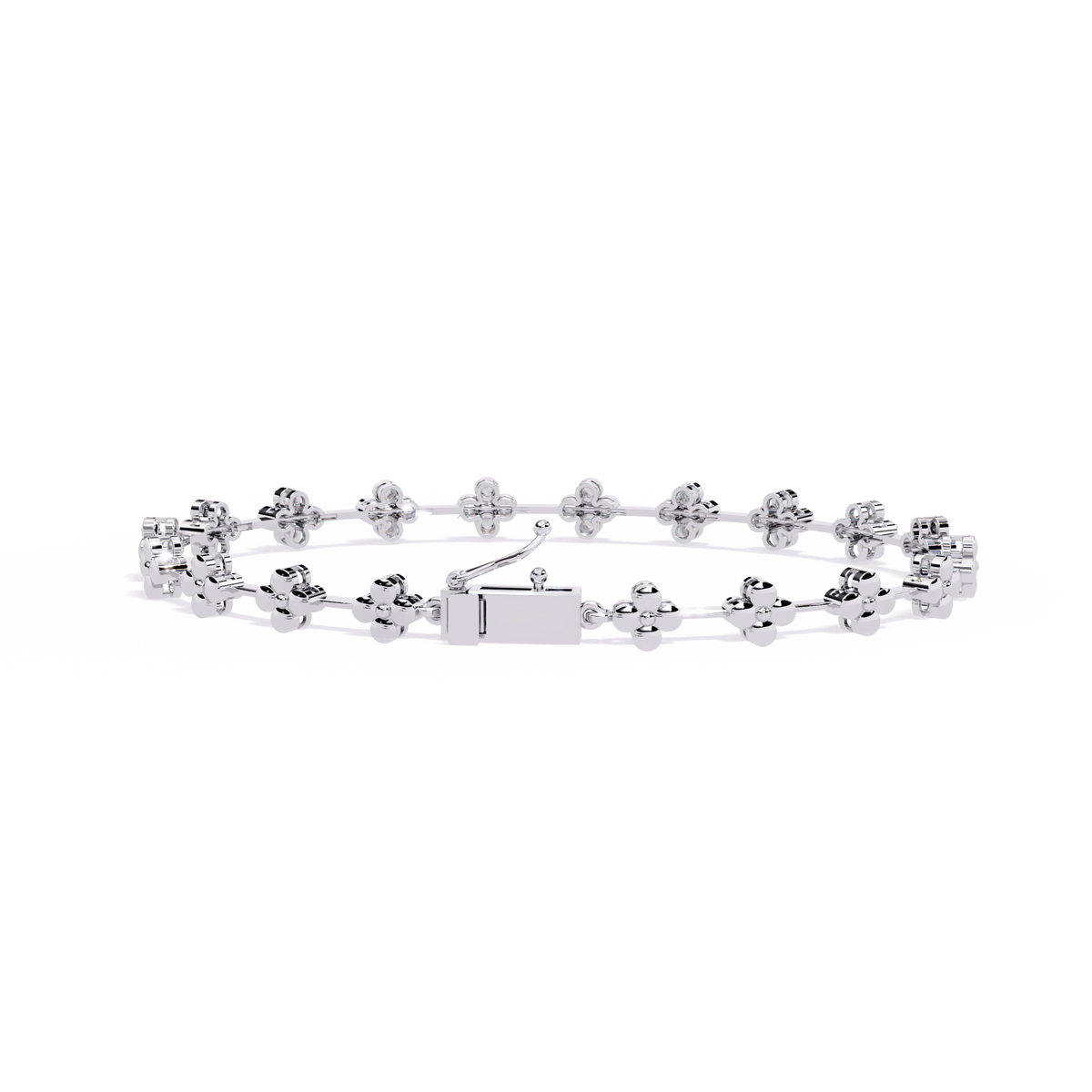 Four-petal floral-link diamond bracelet in White Gold – view 4
