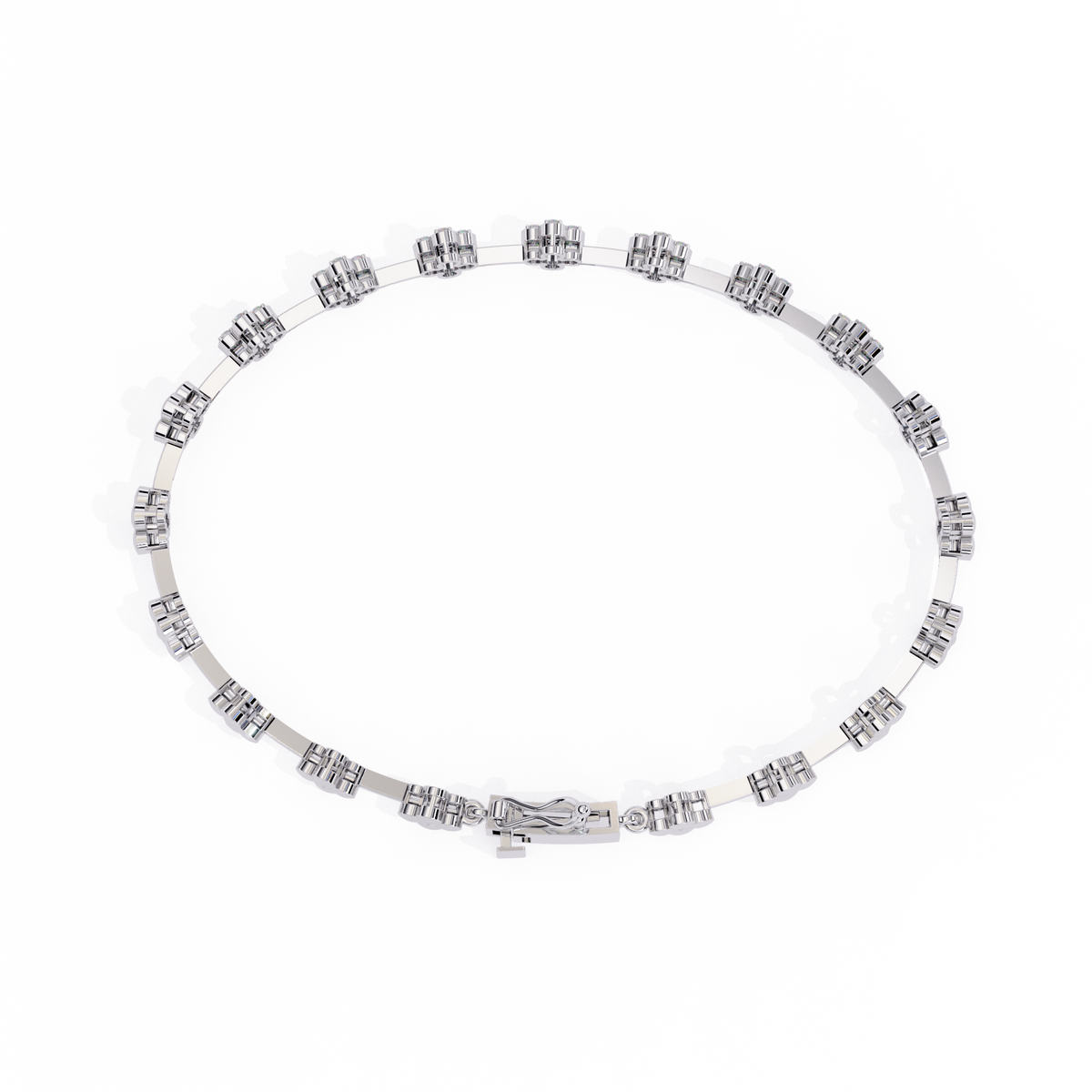 Four-petal floral-link diamond bracelet in White Gold – view 8