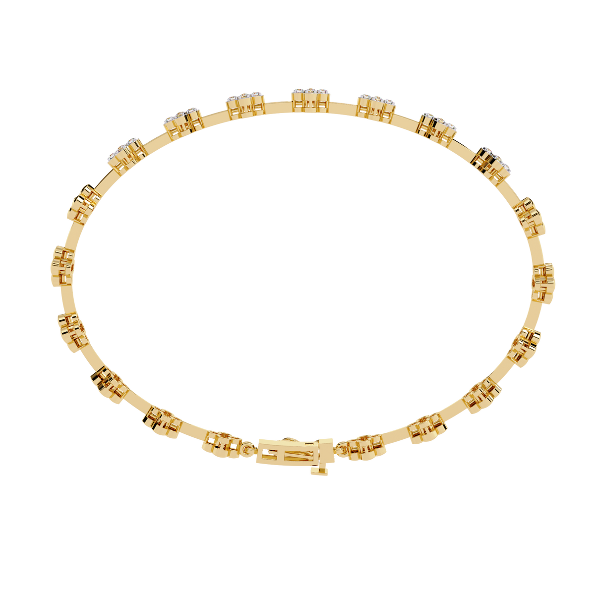 Four-petal floral-link diamond bracelet in Yellow Gold – view 14