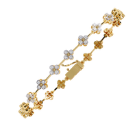 Four-petal floral-link diamond bracelet in Yellow Gold – view 16