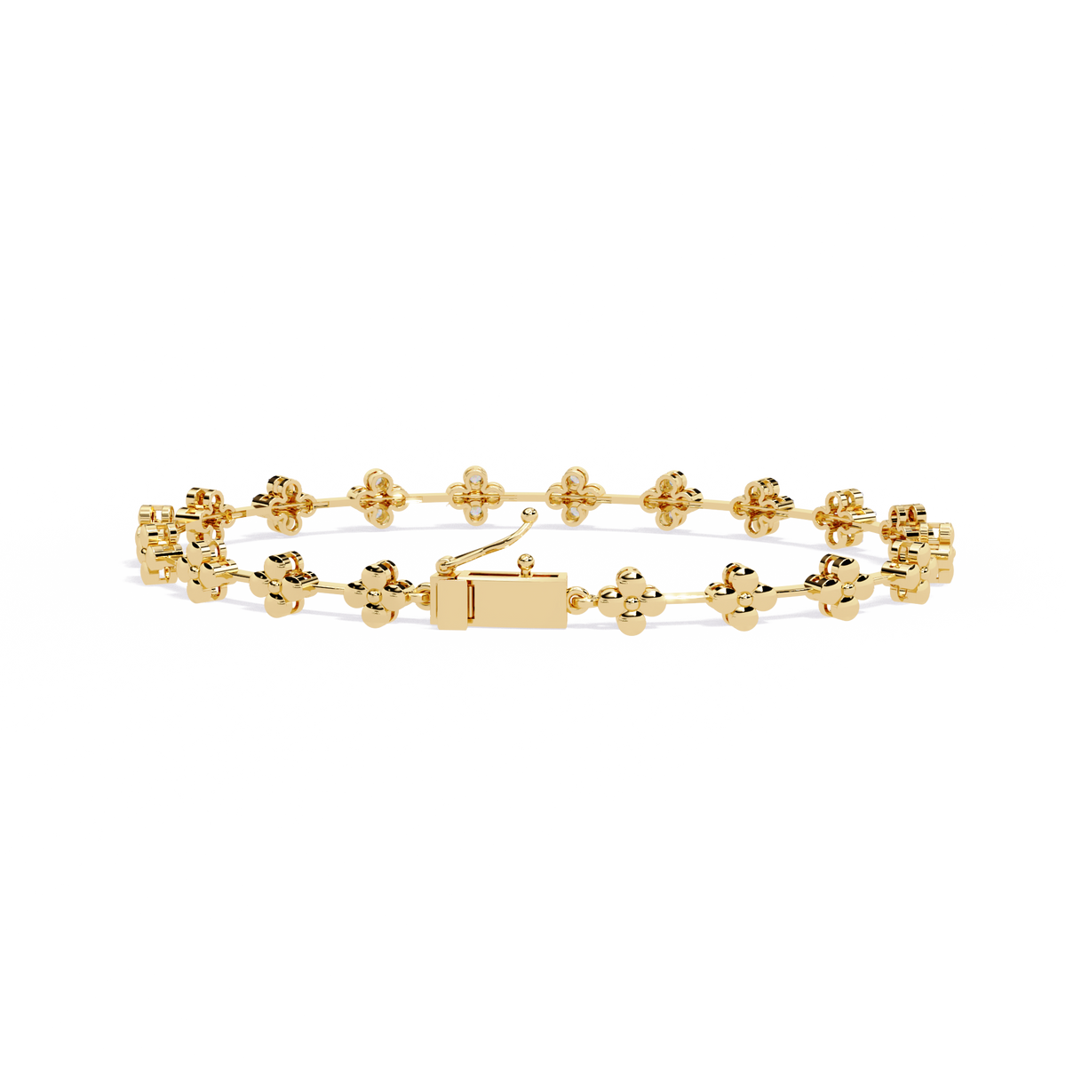 Four-petal floral-link diamond bracelet in Yellow Gold – view 5