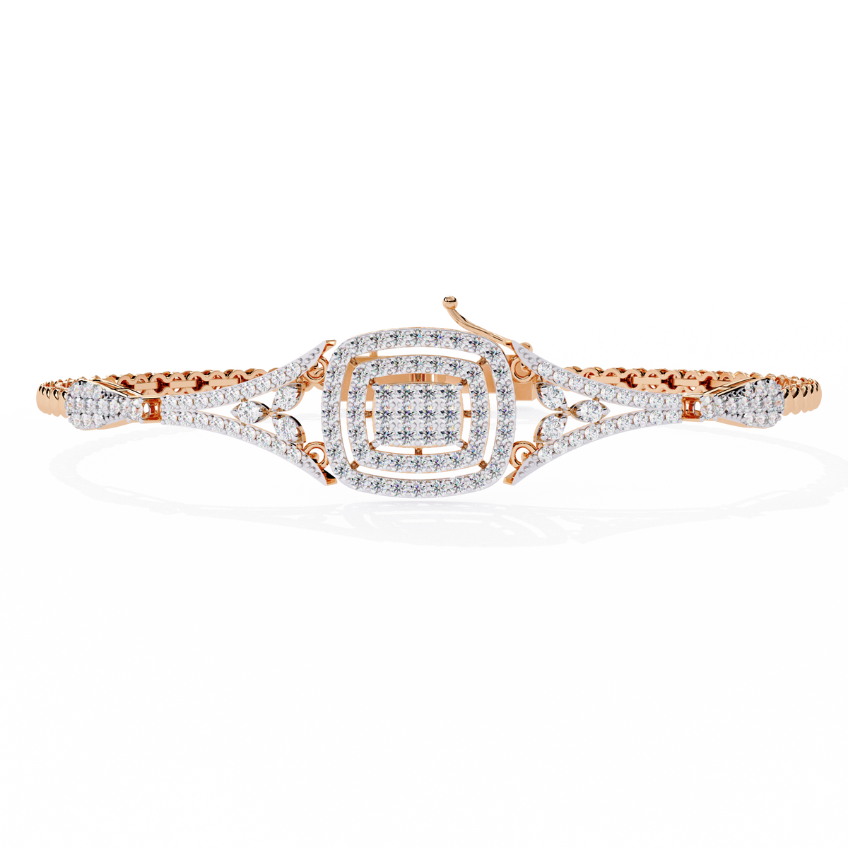 1.1 CTW diamond geometric center link bracelet in Rose Gold view 11 - Lunea Paris